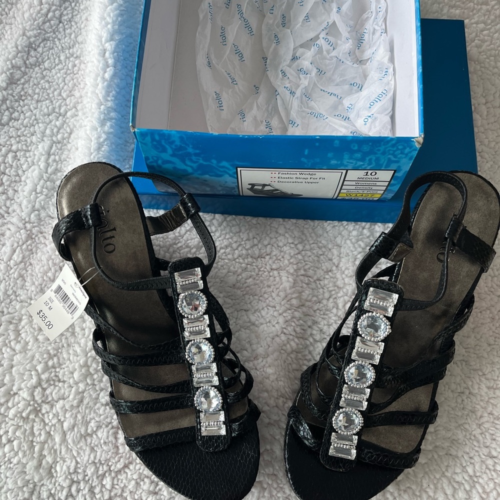 Rialto Black Wedge with Silver Embellishments
